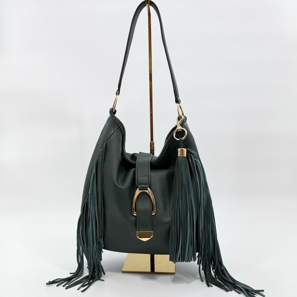 Gilli Handbags - Gilli Genuine Leather Fringe Shoulder Bag – Green Hobo Tote with Tassel Detail
